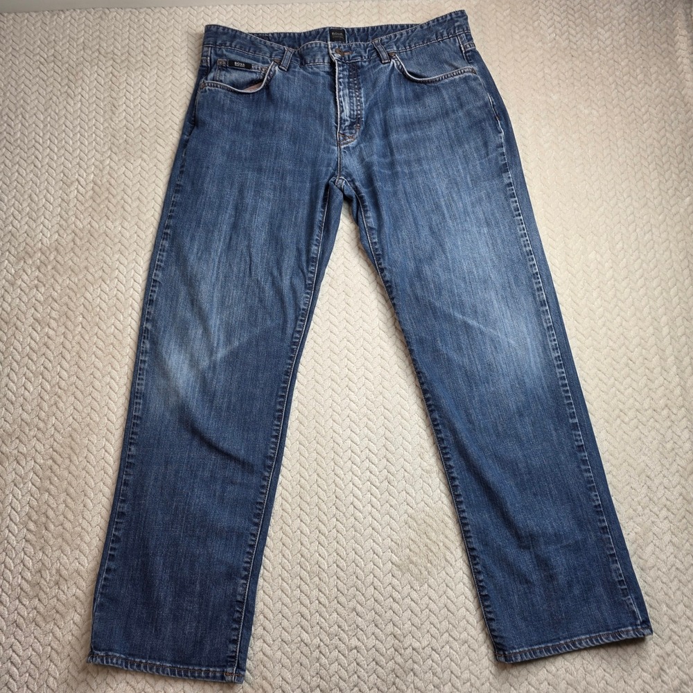 Hugo Boss Kansas Regular Fit Stretch Jeans Mens 36x30 Medium Wash Blue Straight